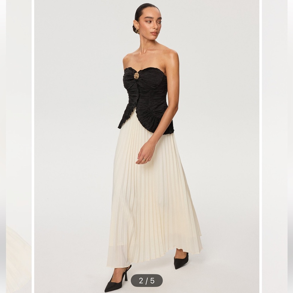 Color-Block Strapless Pleated Chiffon Maxi Dress - Picture 2 of 5
